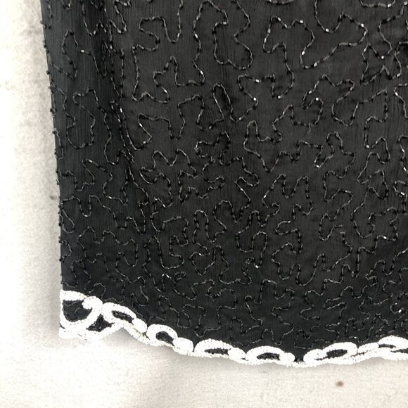 Vintage Brilliante by JA Dress Womens Large Black White Silk Beaded Cocktail - Picture 11 of 16